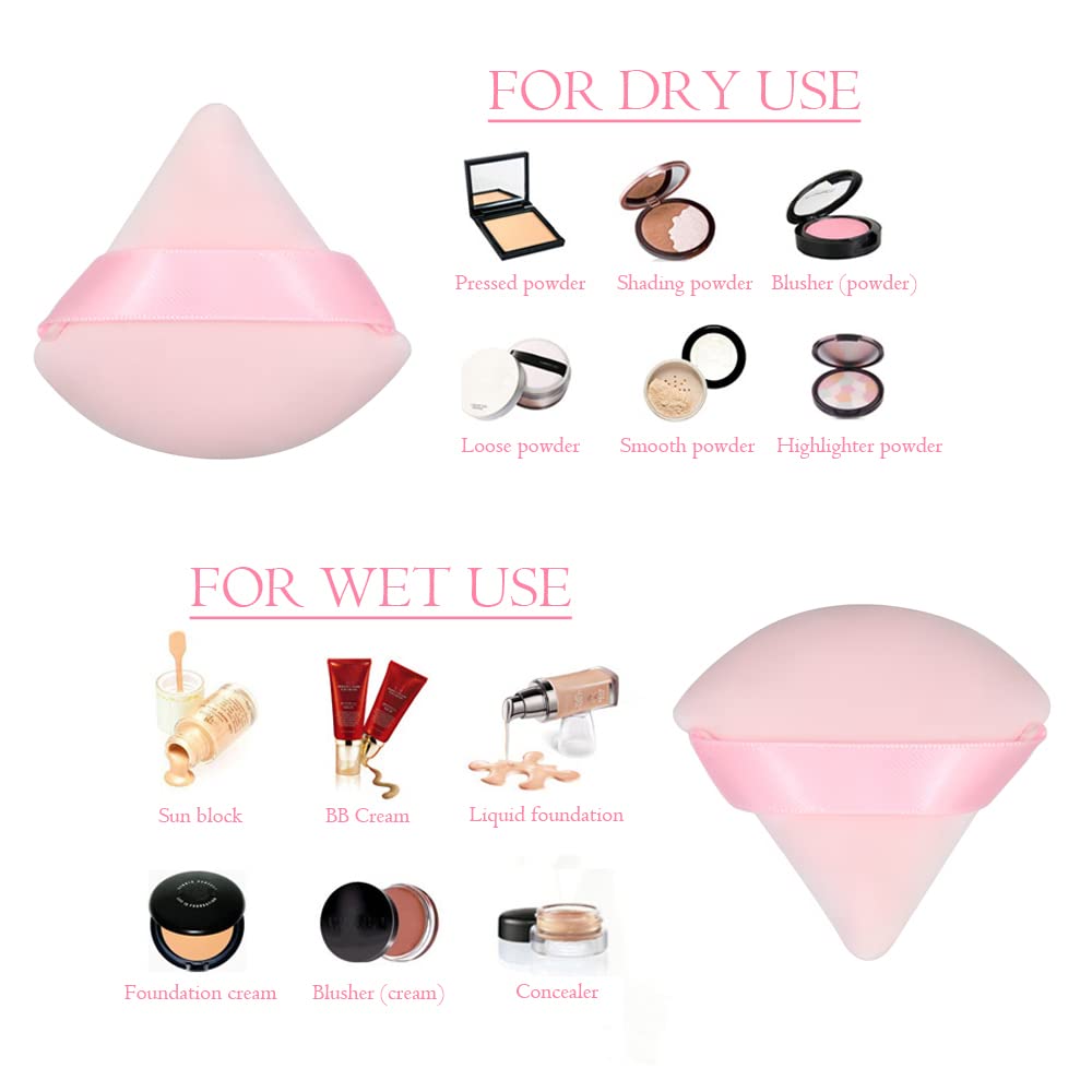 MAYCREATE Makeup Powder Puff for Face and Body with Triangle Design | 2pcs Pink Cotton