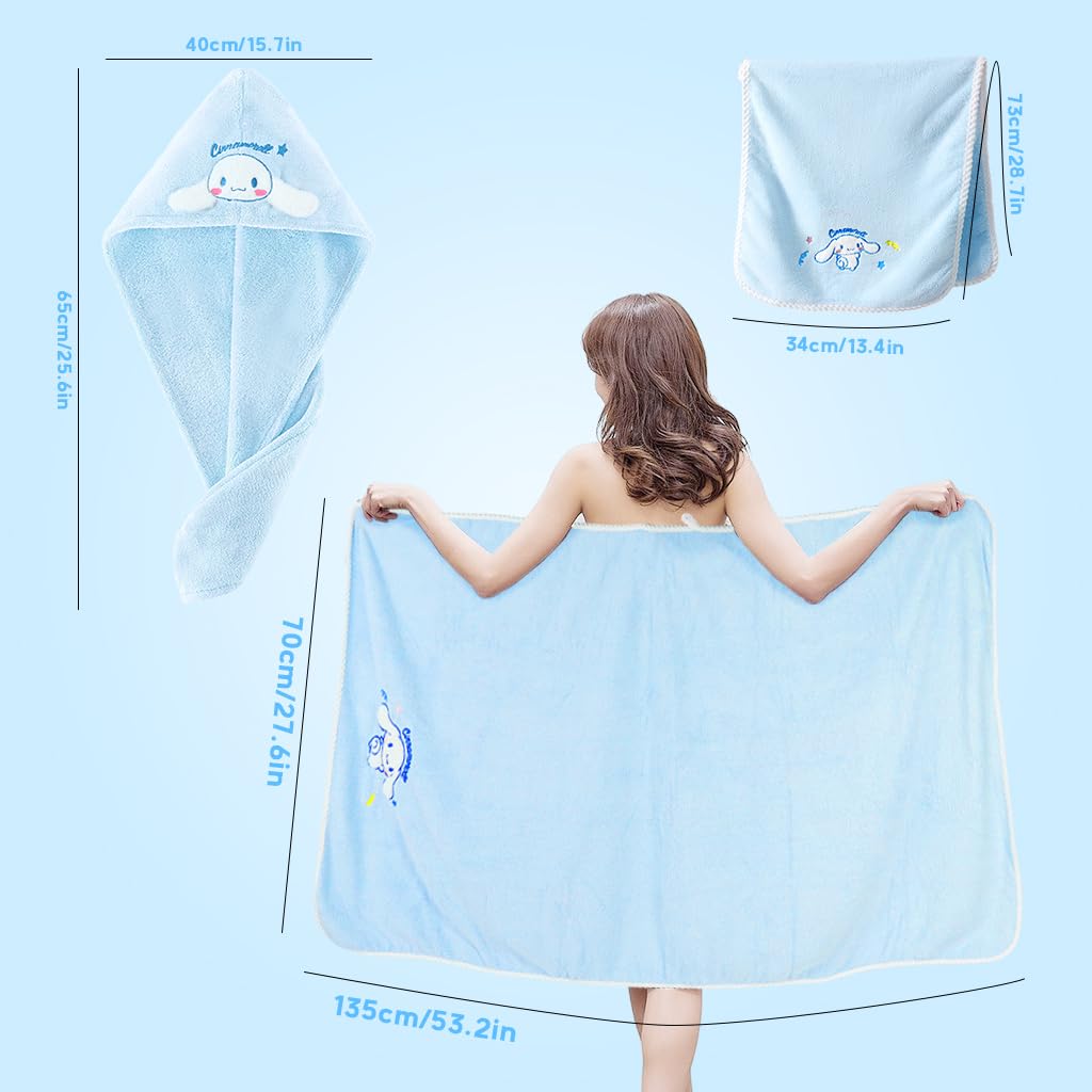 MAYCREATE Face Towels Set for Bath and Travel with Quick Dry Microfiber 70x140 cm | Cute Cartoon Design for Women and Girls