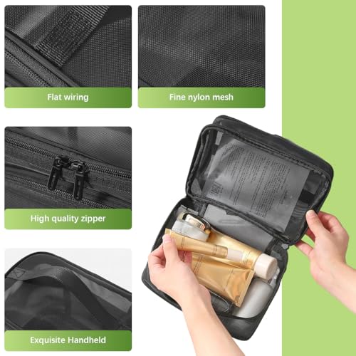 MAYCREATE® Makeup Pouch Bag Travel Organizer Large Mesh Toiletries Cosmetic Double Layer Nylon Brush with Handle 2 PCS