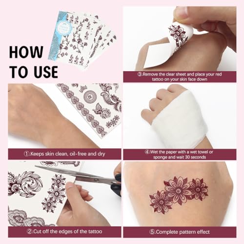 MAYCREATE® Temporary Tattoo for Women Girls Brown Lotus Flower Print Mehandi Stickers Henna Stickers for Hands Waterproof Mehendi Tattoo Sticker for Hands, Body, Arm, Feet