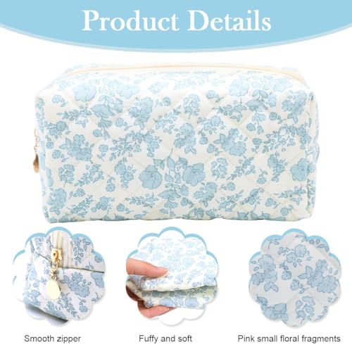 MAYCREATE® Fashion Makeup Bag Travel Pouch Blue Floral Soft Zipper Utility Pencil Gadget Stationeries Storage Tool Organizer 20.5x9x9.5cm 3 PCS