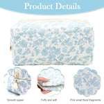 MAYCREATE® Fashion Makeup Bag Travel Pouch Blue Floral Soft Zipper Utility Pencil Gadget Stationeries Storage Tool Organizer 20.5x9x9.5cm 3 PCS