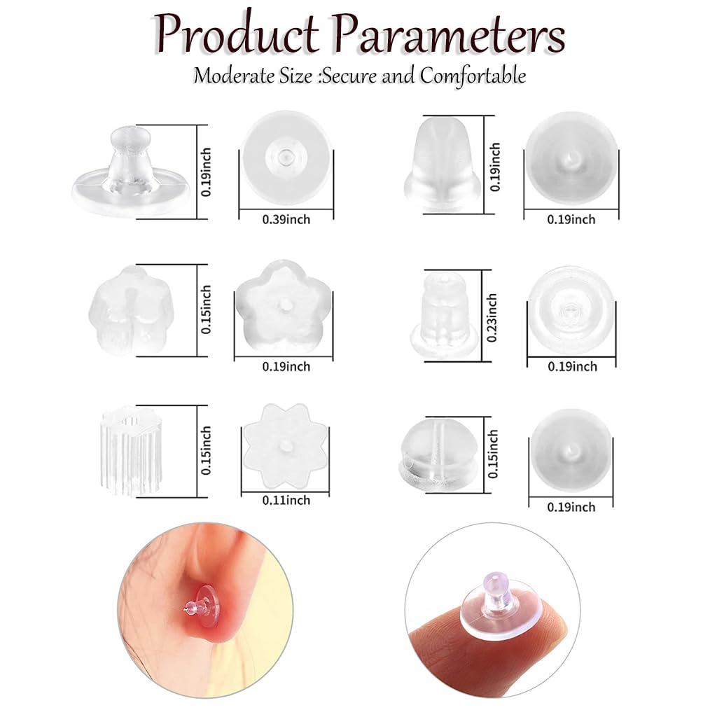 MAYCREATE Earring Backs for Ear Studs featuring 6 Styles and 550PCS Clear Clutch Stoppers