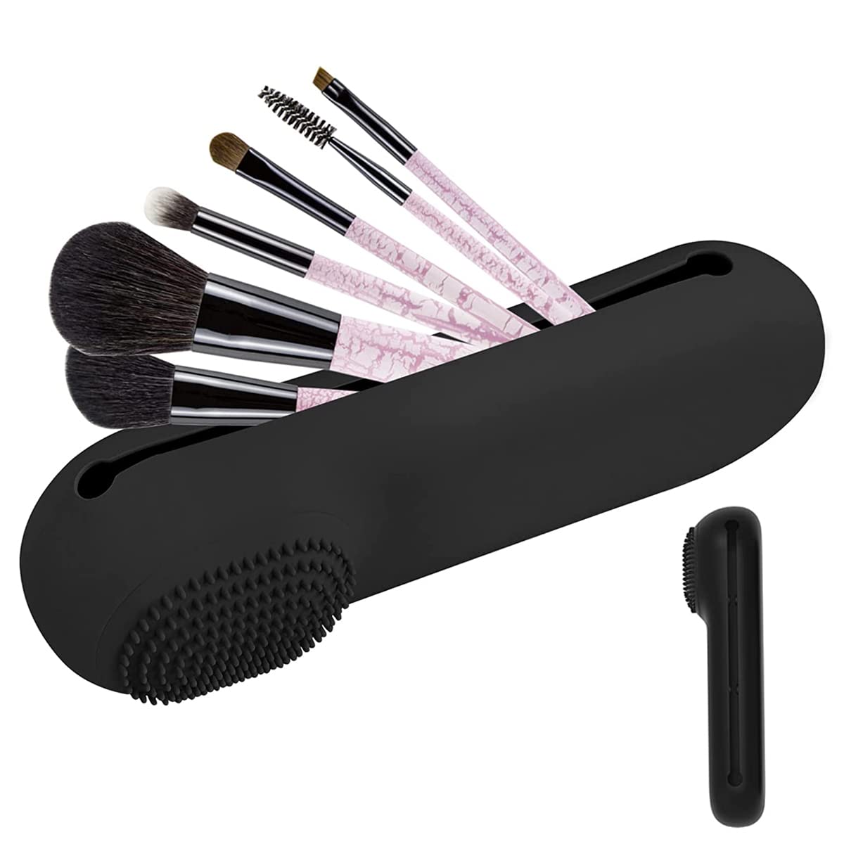 MAYCREATE Makeup Brush Holder Case Silicone Cosmetic Makeup Brushes Organizer with Cleaning Area, for Travel Daily Use - Full Sized & Large Brushes Fit, Magnetic Closure (Brushes Not Included)