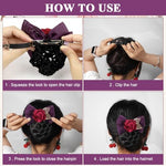 MAYCREATE® Hair Bun Net for Women Floral Barrette Snood Rose Bowknot with Clip Elegant Holder Headpiece Accessories 3 PCS