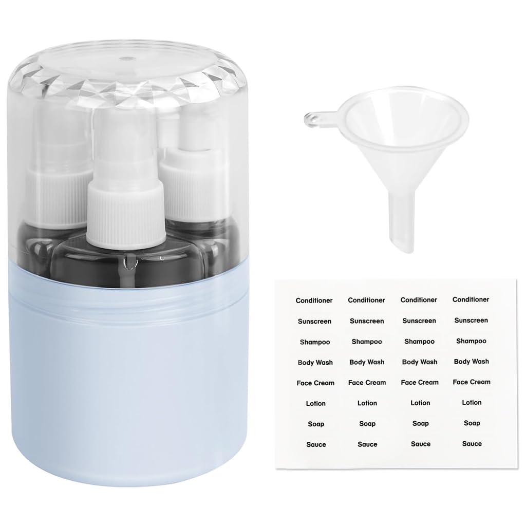 MAYCREATE 4 in 1 Travel Bottles for Toiletries, 50ml Spray Bottle & Lotion Bottle Kit, Portable Travel Toiletry Bottles with Case, Leak-Proof Refillable Small Bottles for Travel for Shampoo Liquid