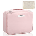 MAYCREATE Cosmetic Organizer Bag for women, Capacity Travel Makeup Pouch for Women Toiletry Bag for Girls Traveling With Handle and Divider, Pink