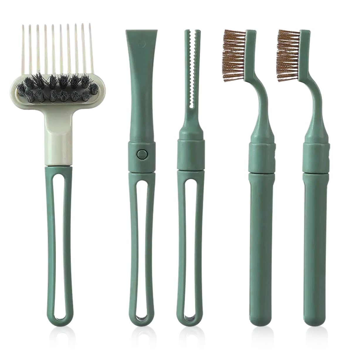 MAYCREATE Hair Brush Cleaning Tool Comb Cleaning Brush Hair brush Cleaner Comb, 5-in-1 Hair Brush Cleaning Tool, Hair Brush Remover Rake for Removing Hair Dust,Home and Salon Use(Green)