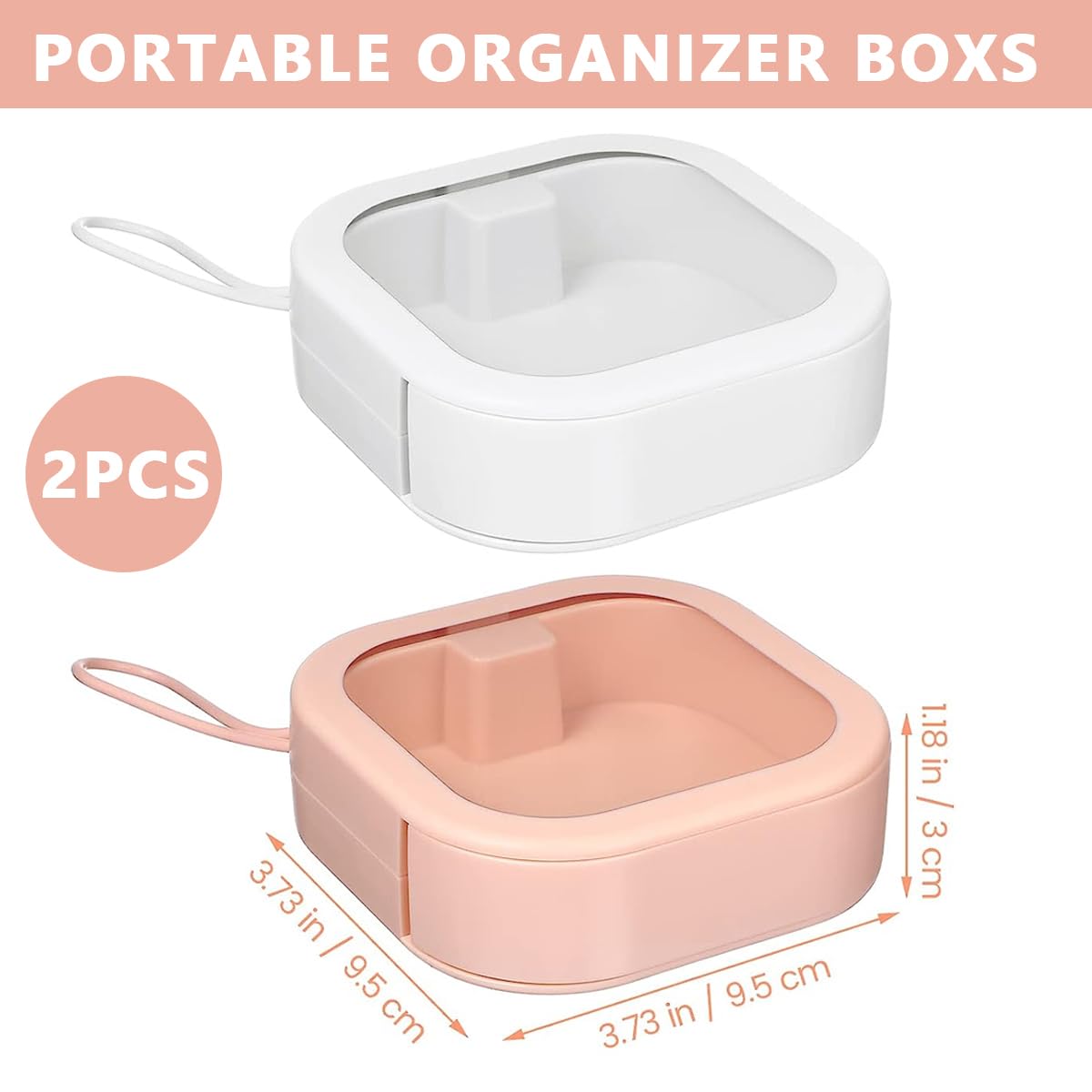 MAYCREATE Accessories Organizer Box for Travel with Transparent Cover 9.5×9.5×3cm | 2pcs Storage Case for Rings Hair Clips and Cotton Swabs