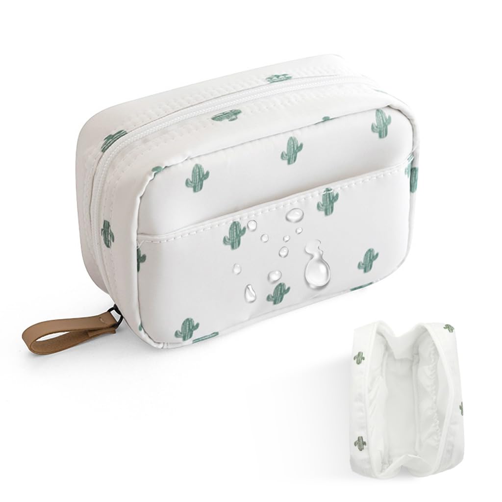 MAYCREATE Makeup Pouch for Travel with Lipstick Slots and Waterproof Polyester 17x11.5x5cm | Cactus Print Organizer Bag for Women