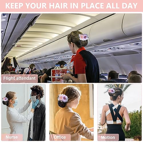 MAYCREATE® Hair Snood Net Barrette Bun Cover, Flower Bun Net Hair Grip, Hair Bun Accessories for Women Girls, Bun Maker Spring Clip Hairnet for Dancer Nurse Work or Daily 3 PCS