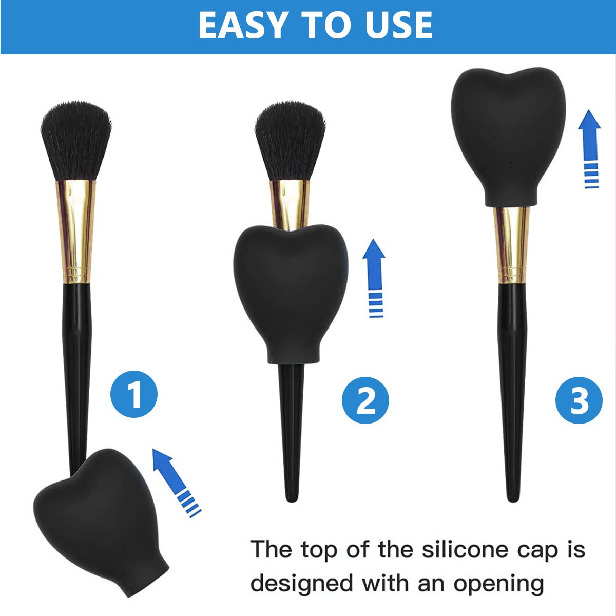 MAYCREATE Makeup Brush Cover Set 3 Sizes for Travel Use with Heart Shaped Silicone Design