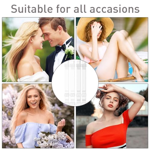 MAYCREATE® 2 Pairs Clear Bra Straps Invisible Replacement Adjustable Invisible Clear Bra Straps 1.2cm Width for Off Shoulders, Evening Dress
