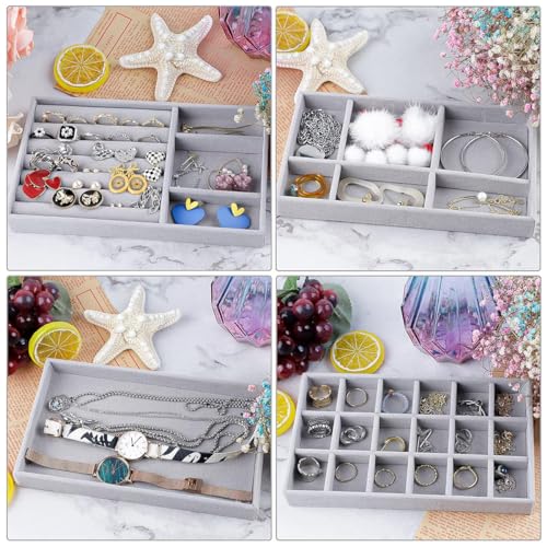 MAYCREATE Set of 4pcs Stackable Jewelry Organizer Box Tray, Earring Jewellery Organizer for Women, Drawer Inserts Container Display Case for Necklace Bracelet Ring Brooch