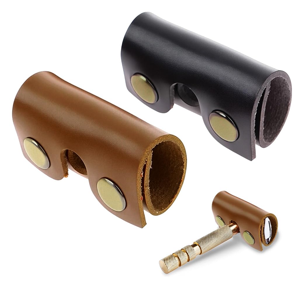 MAYCREATE Razor Blade Covers Set of 2 for Travel with Metal Snap Closure | PU Protective Sheaths