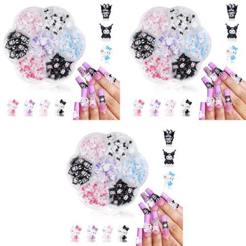 MAYCREATE® 210PCS 3D Nail Decals Flatback Charms Sanrio 7 Designs Kuromi Kitty Themed Resin Cartoon for DIY Art Handcrafts Decorations