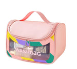 MAYCREATE Travel Cosmetic Bag for Women with Dual Zipper and Mesh Pouch, Pink 22.5×16.5×15.2cm | Waterproof PVC Makeup Organizer