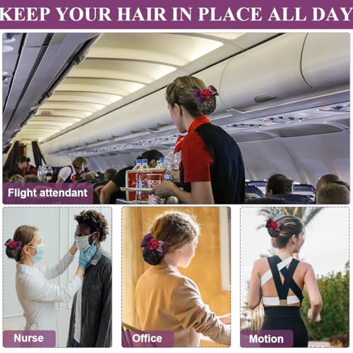 MAYCREATE® Hair Bun Net for Women Floral Barrette Snood Rose Bowknot with Clip Elegant Holder Headpiece Accessories 2 PCS