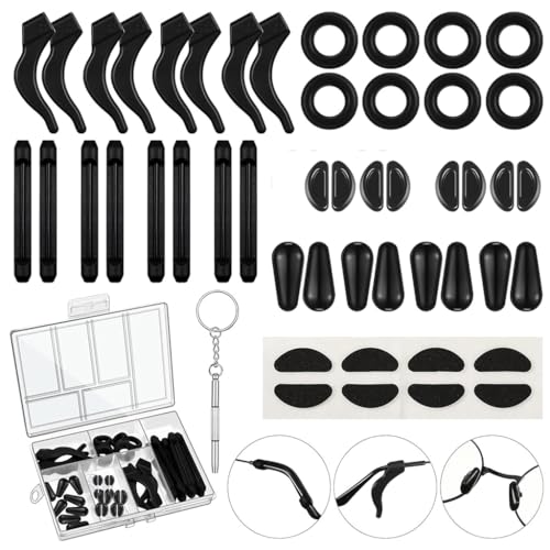 MAYCREATE® 50PCS Eyeglasses Retainers Sets, Silicone Anti-Slip Eyeglass Holder, Comfort Ear Grip Hooks Protectors for Spectacle Sunglasses Reading Glasses Eyewear, Black