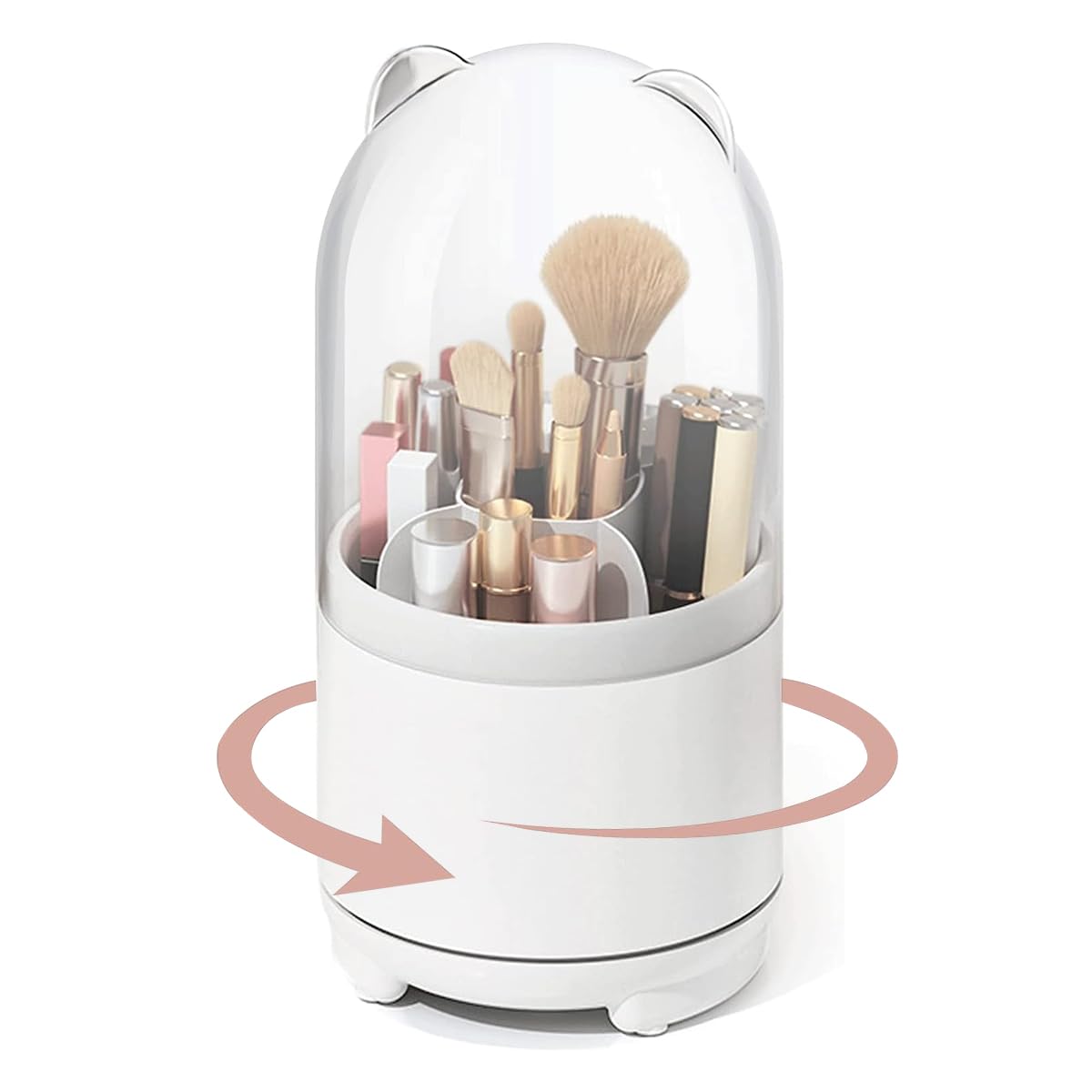 MAYCREATE Makeup Brush Holder Organizer with Clear Lid, 360° Rotatable 5-Slots Make Up Brushes Storage Container Dustproof Stand for Vanity Desktop Bathroom