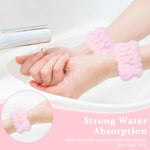 MAYCREATE Spa Headband for Face Washing and Skincare featuring Sunflower Sponge | Pink Set with Wrist Washbands for Women and Girls