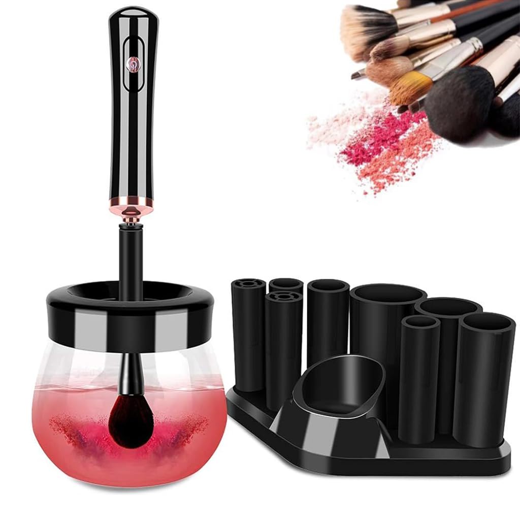 MAYCREATE Makeup Brush Cleaner for Quick Cleaning with 8 Collars and USB Plug | Pink Cup