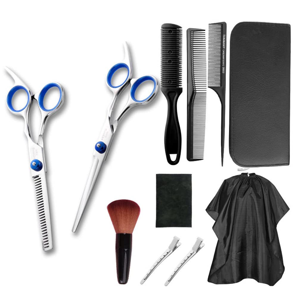 MAYCREATE Scissors for Hair Cutting with Adjustable Screw and Stainless Steel | 10 Pcs Set