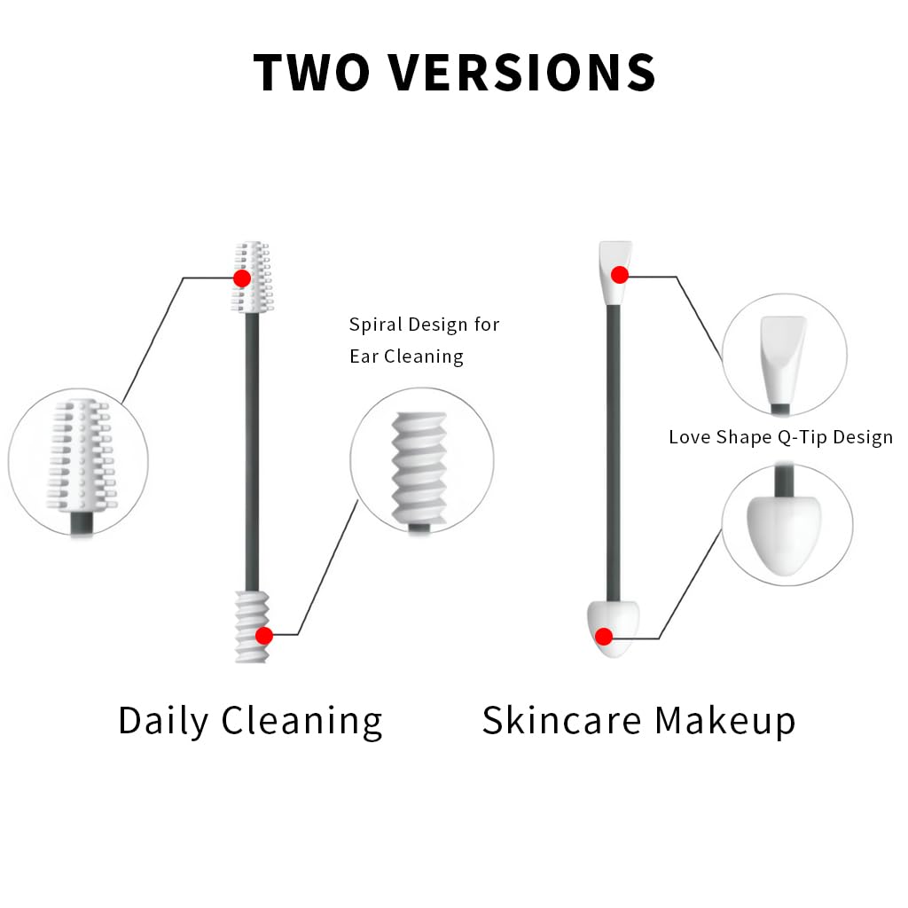 MAYCREATE Reusable Silicone Cotton Swabs Kit for Makeup and Ear Cleaning with Dual Heads and Storage Case