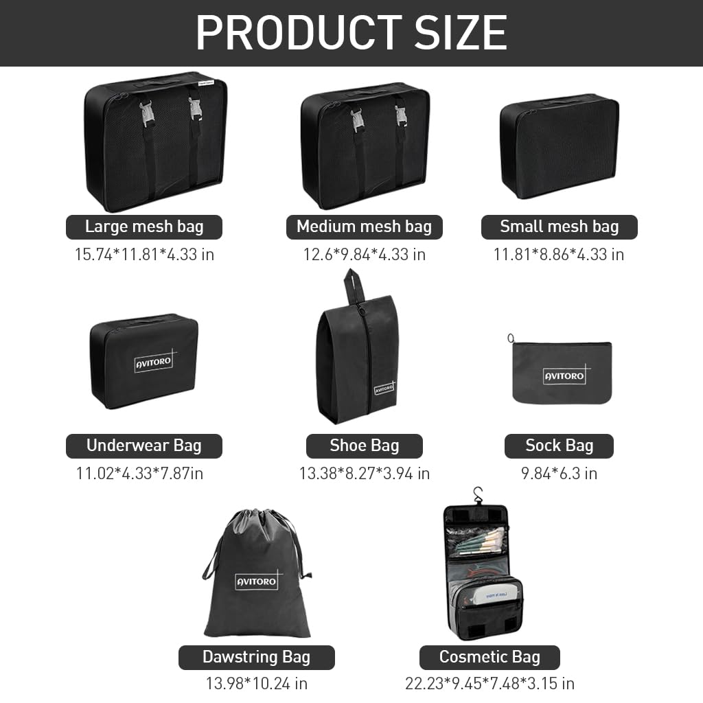 MAYCREATE 8 Pcs Women Travel Packing Organizers, Travel Packing Cubes for Suitcase Set Luggage Organizers for Suitcase Lightweight Travel Essential Bag with Large Toiletries Bag for Clothes Shoes