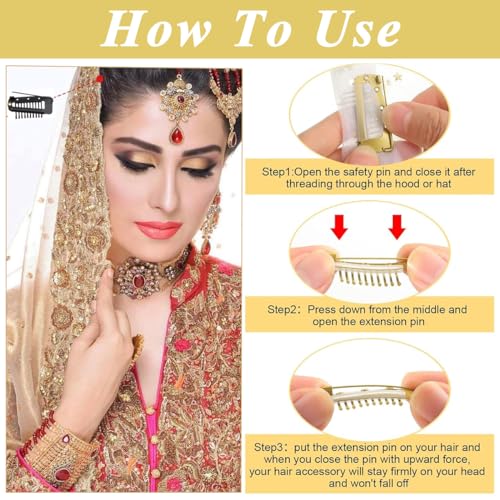 MAYCREATE® 6pcs Dupatta Clips for Brides MAYCREATE Chunni Clips Dupatta Clip for Hair Stainless Steel Strong Grip Dupatta Hair Pins for Veil for Bride Headscarf or Hair Extensions Clips with Safety Pins X 3