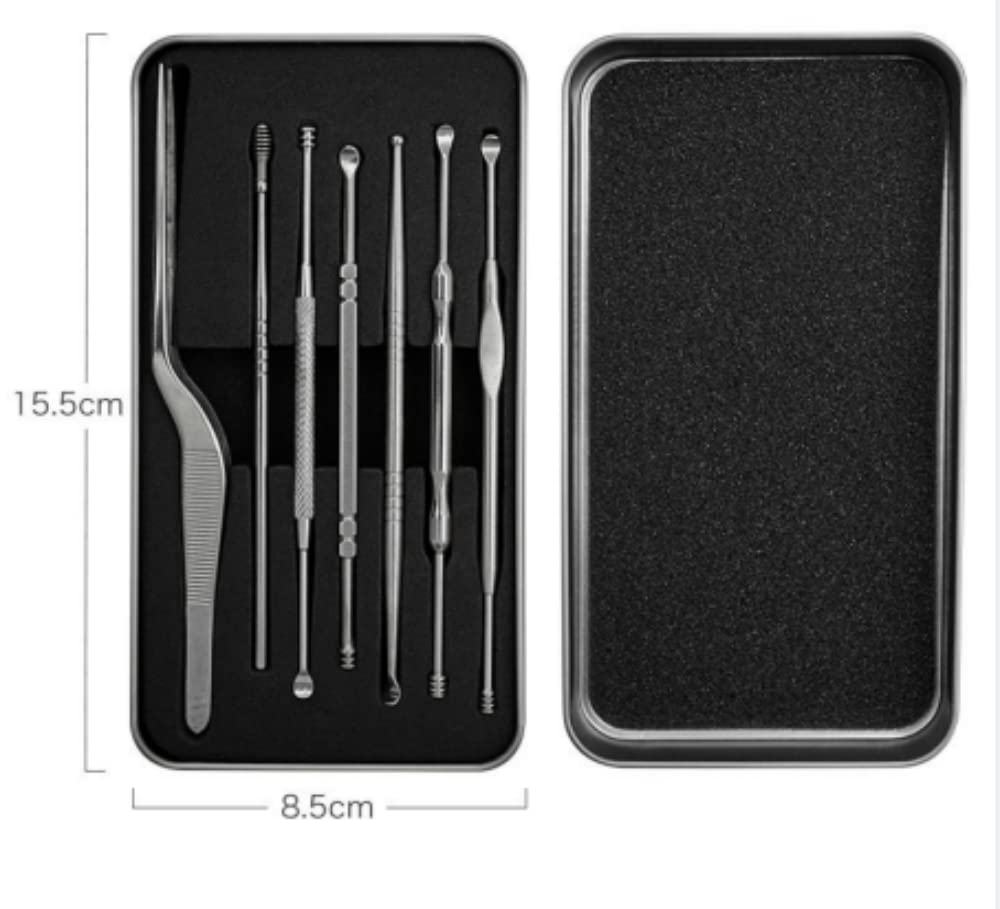 MAYCREATE 7 Pcs Ear Cleaner Stainless Steel Portable Ear Removal Kit Safety Tools Ear Caring Ear Wax Remover Tool with Storage Box Ear Irrigation