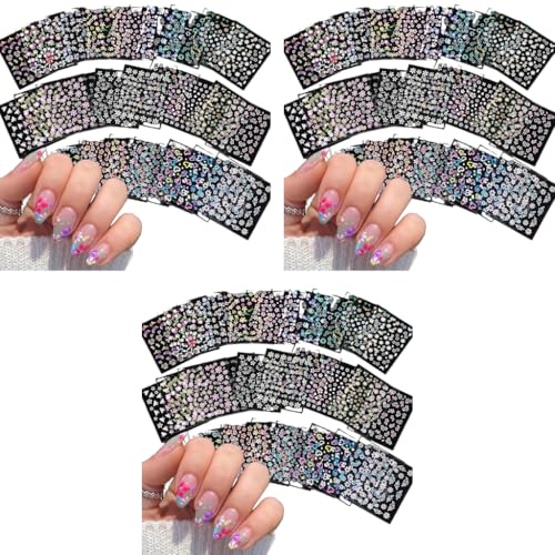 MAYCREATE® Mini Flower Nail Art Stickers 30 Sheet Mini Colorful Daisy Nail Art Stickers for Extension Self-Adhesive Embossing Flower Embellishments DIY X3