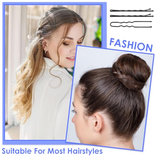 MAYCREATE® 600PCS Bobby Pins Hair U Pins with Mini Rubber Ties Stylish Metal for Updos Holding Stray Strands Accessories for Girls Women Black