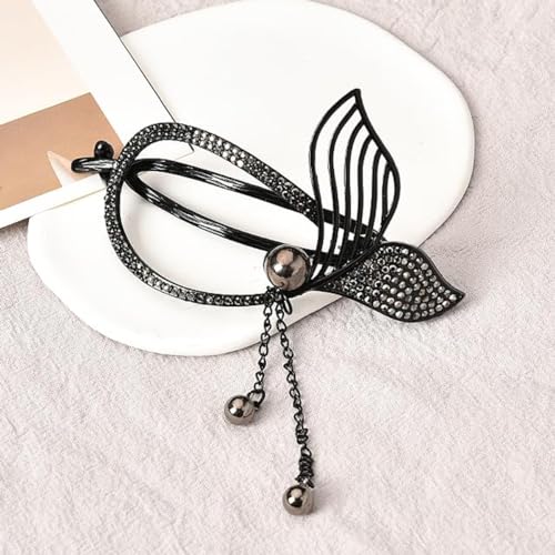 MAYCREATE® Hair Claw Clip for Women, Tassle Mermaid Tail Bun Clips for Women, Alloy Hair Bun Accessories Elegant Hairstyle Twist Non Slip Jaw Clip - Black