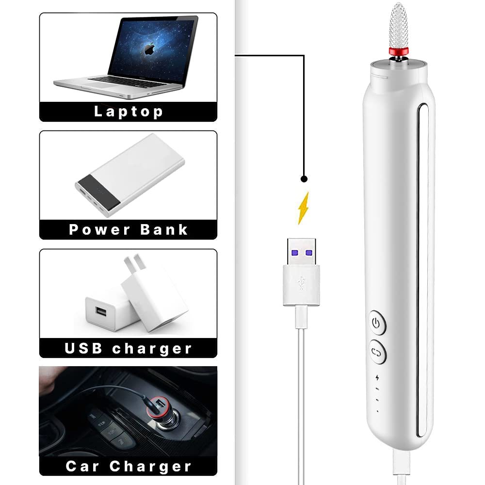 MAYCREATE Electric Nail Drill Machine for Home Use with 3 Speed 15000RPM & 5 Polish Bits | USB Rechargeable Portable Set
