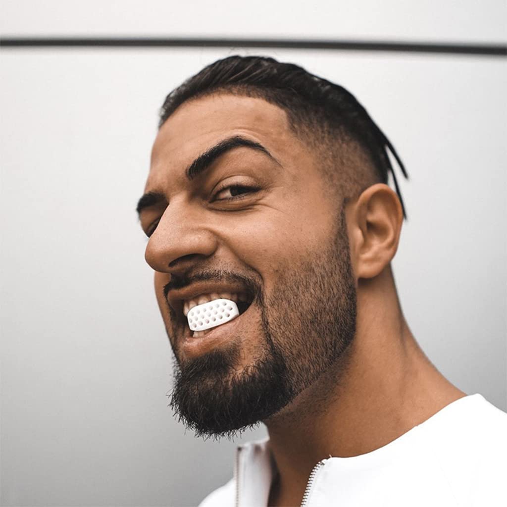 MAYCREATE 2Pcs Jawline Exerciser for Men Women 50lbs Silicone Jawline Jaw Line Shaper Jaw Trainer Face Slimmer Neck Toning Tool for Beginner, Intermediate & Advance, Define Jawline (White)