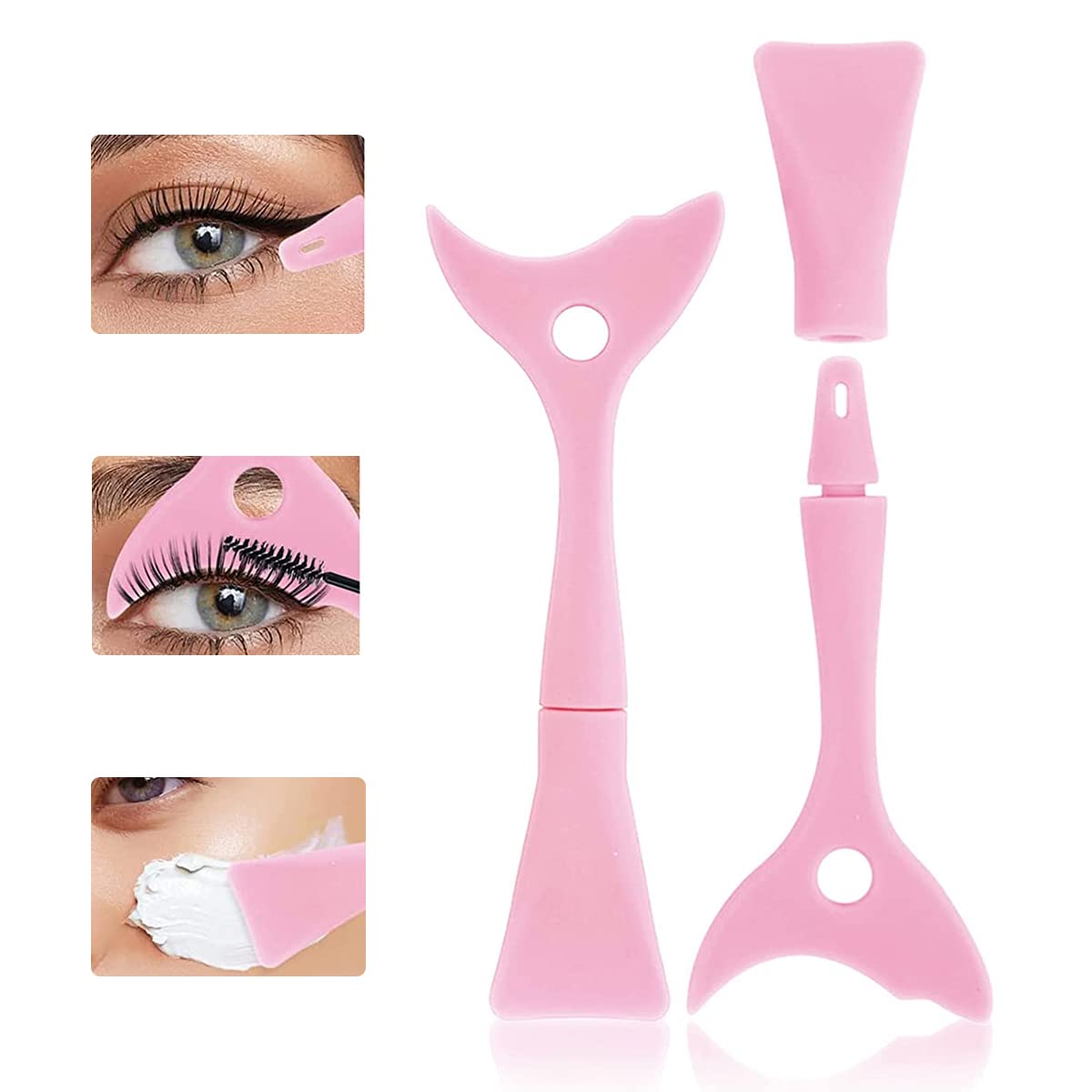 MAYCREATE Mascara Eyelash Shield Applicator Guard Tool, 3 in 1 Reusable Silicone Auxiliary Eyeliner Eyelash Guide Mask Scraper Makeup Tool for Beginners - Pink