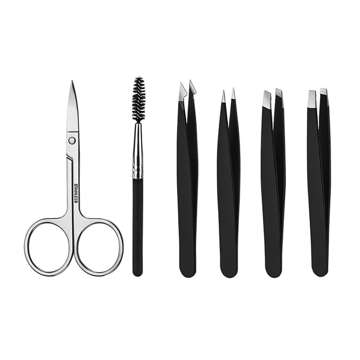 MAYCREATE Eyebrow Tweezer Razor Set for Precise Brow Grooming with Scissors and Brush | 6pcs Stainless Steel Tools for Women and Men