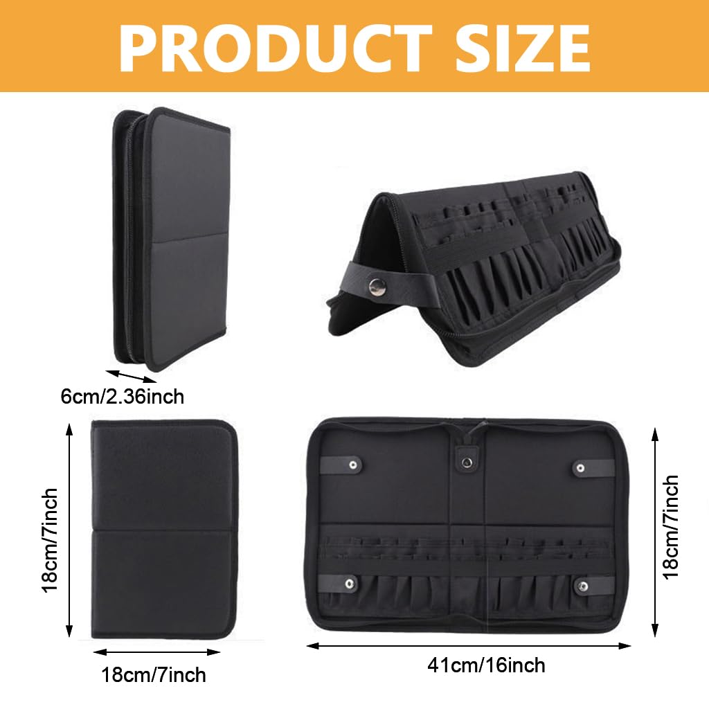 MAYCREATE Makeup Brush Holder Bag for Travel with 29 Elastic Sleeves and Full Open Zipper Design | PU Case Storage Organizer