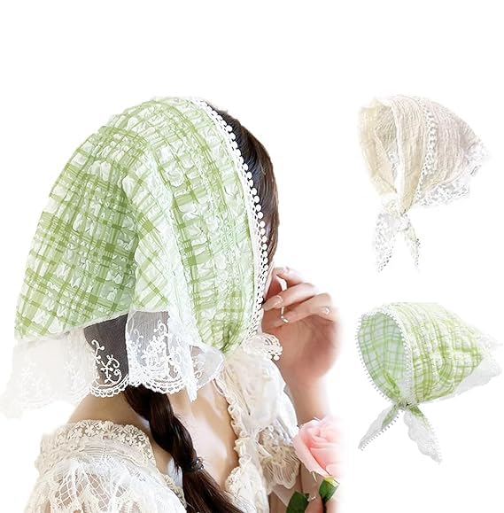 MAYCREATE® 2Pcs Head Scarf for Women Stylish Boho Lace Head Scarfs Countryside Triangle Bandana Headband Soft Head Coverings Comfy Beach Headwraps Hair Scarf Gift for Women, Girls