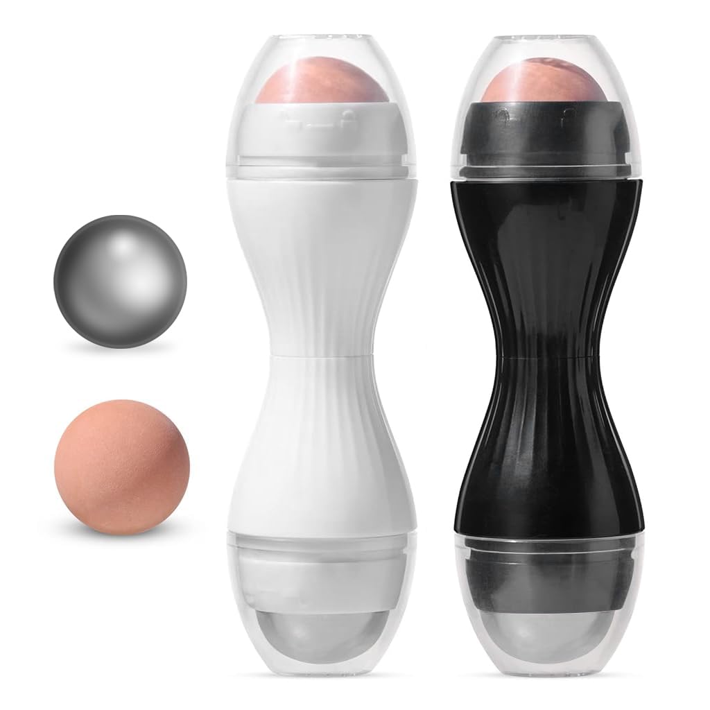 MAYCREATE 2Pcs Oil Absorbing Roller Blotting Paper for Oily Skin, Volcanic Stone Face Roller Oil Blotting Sheets for Face, Dual Head Natural Minerals Oil Control Facial Roller for Skin Massage