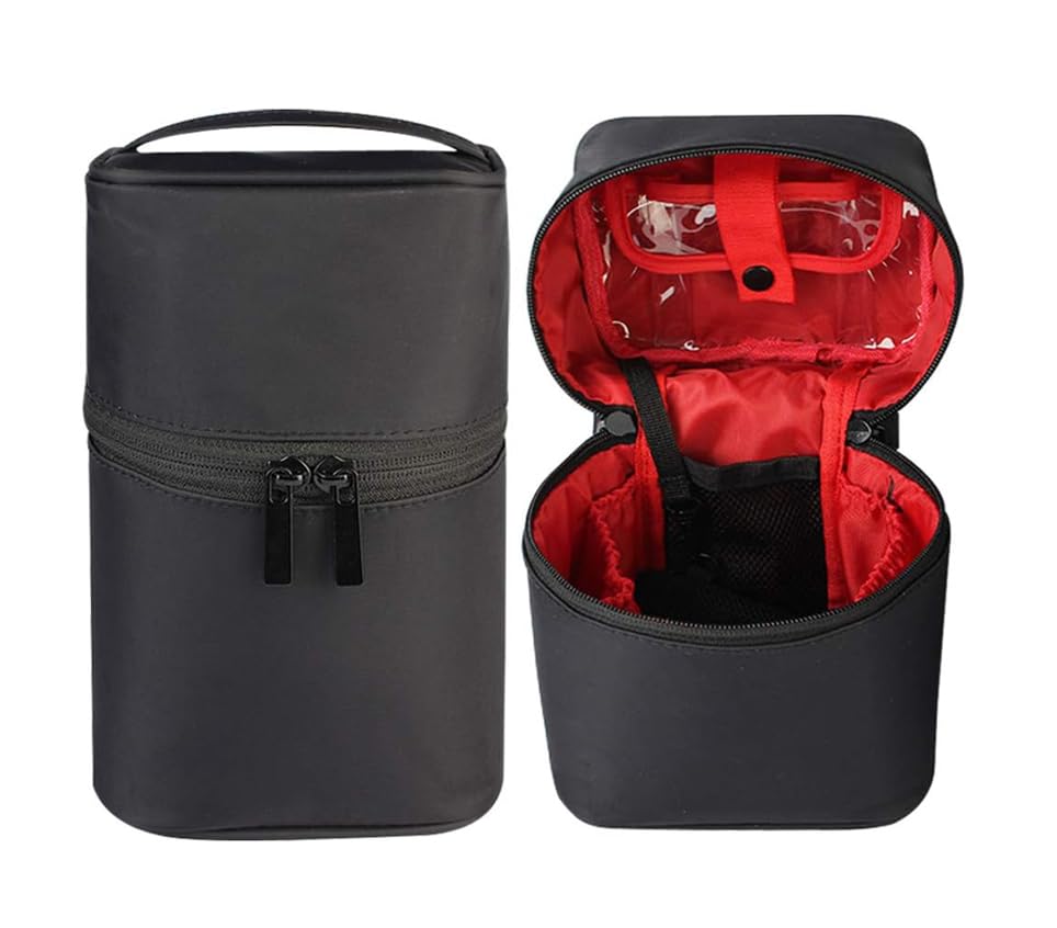 MAYCREATE Small Makeup Bag for Travel featuring Standup Dual Zipper Design and Waterproof Nylon | Black Portable Vanity Pouch for Women