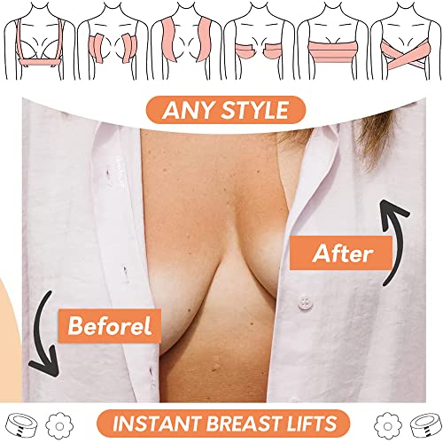 MAYCREATE® Boob Tape, 5cm*5m Breast Lift Tape, 5 Pair Petal Backless Nipple Covers and 50 Stripes Transparent Clothing Tape, Breathable Breast Lift Tape Boobytape for Breast Lift, Beige