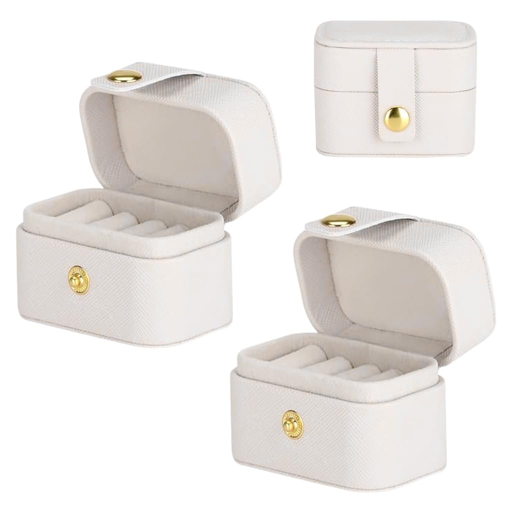 MAYCREATE Ring Box for Travel Jewelry Storage with 4 Slots and Snap Button Closure | Soft Plush Liner
