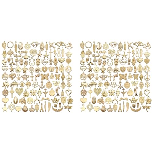 MAYCREATE® Metal 100Pcs Gold Alloy Charms For Jewellery Making Pendants Bulk Lots Antique Mixed Diy Necklace Bracelets Kit For Jewelry Making And Crafting Supplies X 2