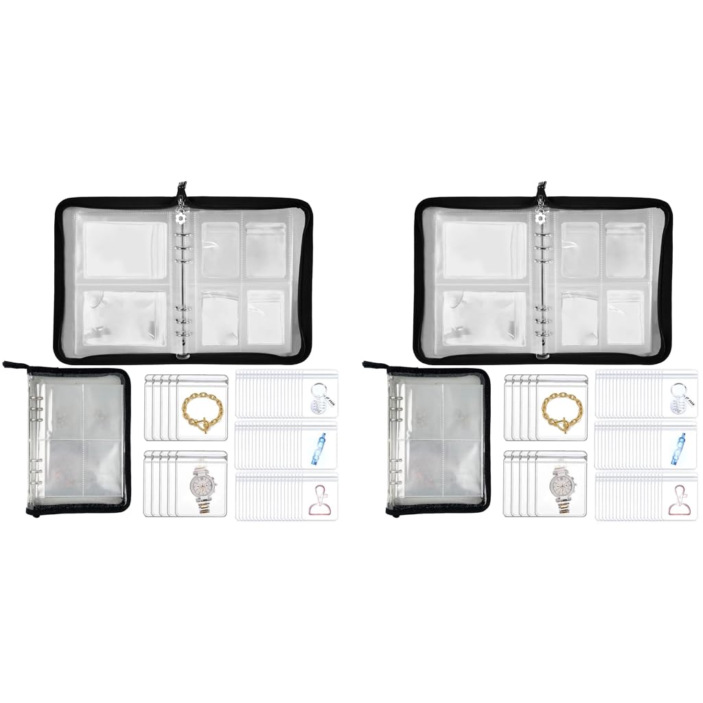 MAYCREATE Jewelry Storage Book with 60 Pockets for Bracelets Necklaces and Rings | Black 2PCS