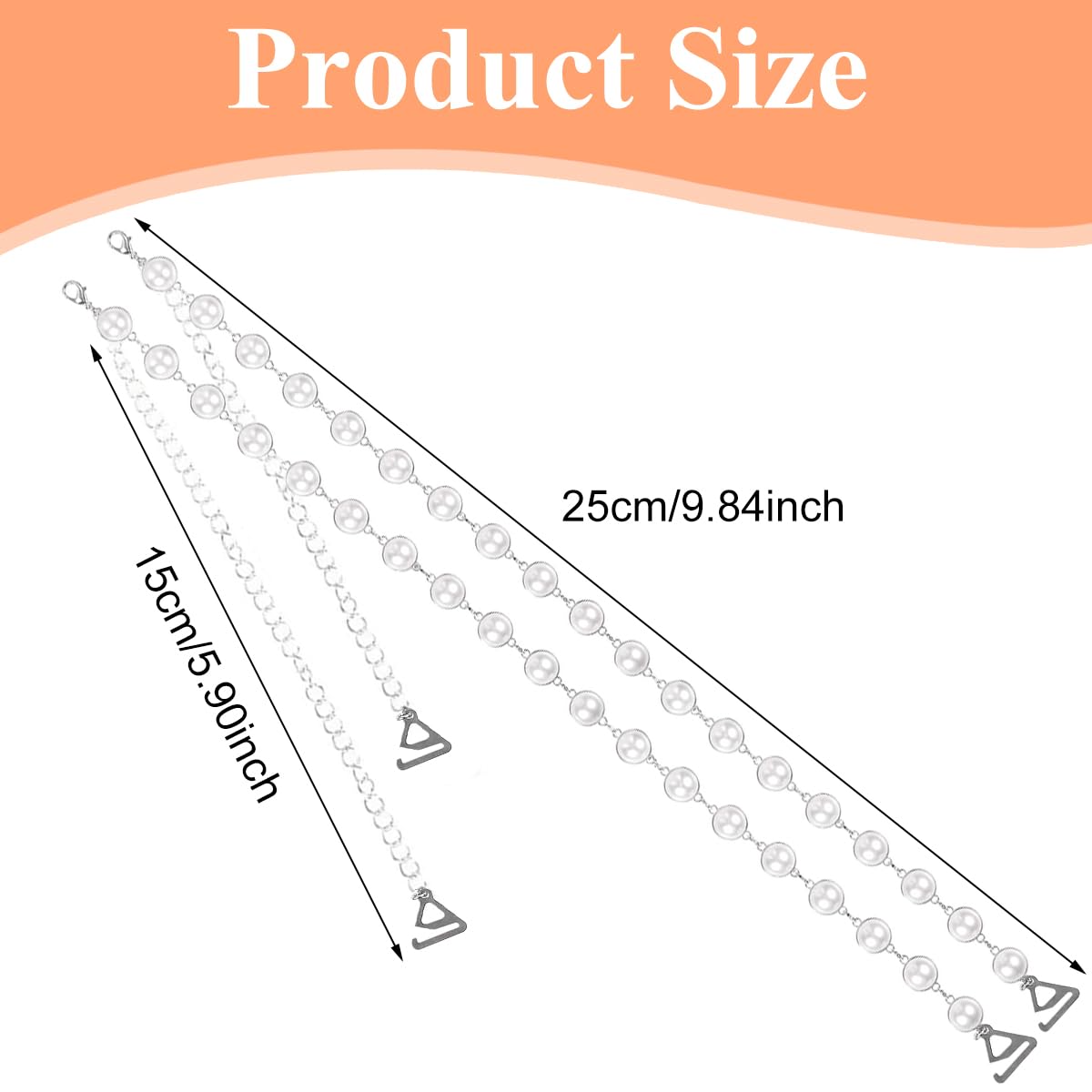 MAYCREATE Pearl Bra Straps for Women, Metal Underwear Bra Strap for Strapless Dress, Fashion Adjustable Replacement Shoulder Strap for Evening Dress, Bra Tops Dress - 1 Pair