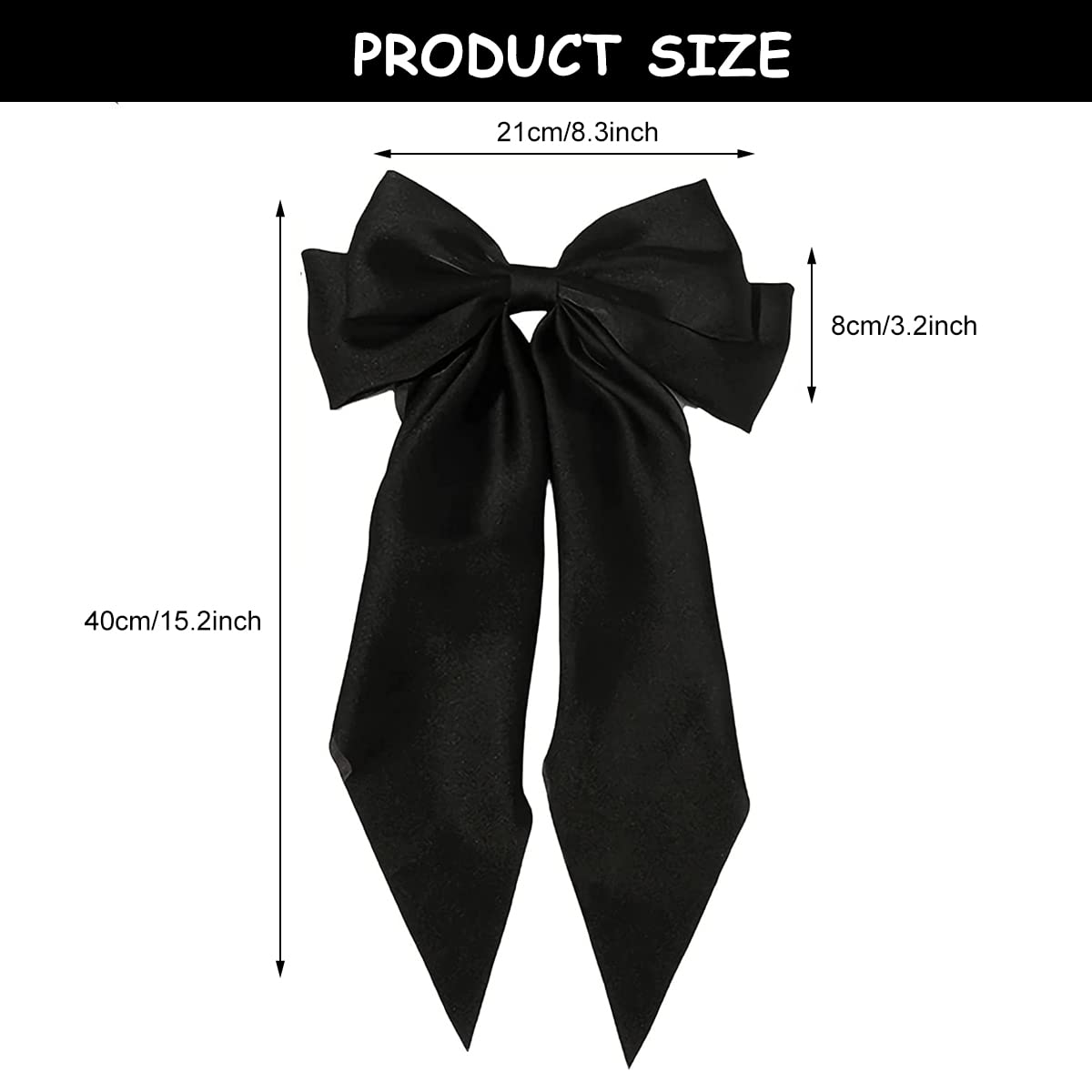 MAYCREATE Large Satin Hair Bows for Women Girls Silk-Like Stylish French Bow Hair Clip Bowknot Hair Barrettes Big Ribbon Bow with Long Tail (Black)