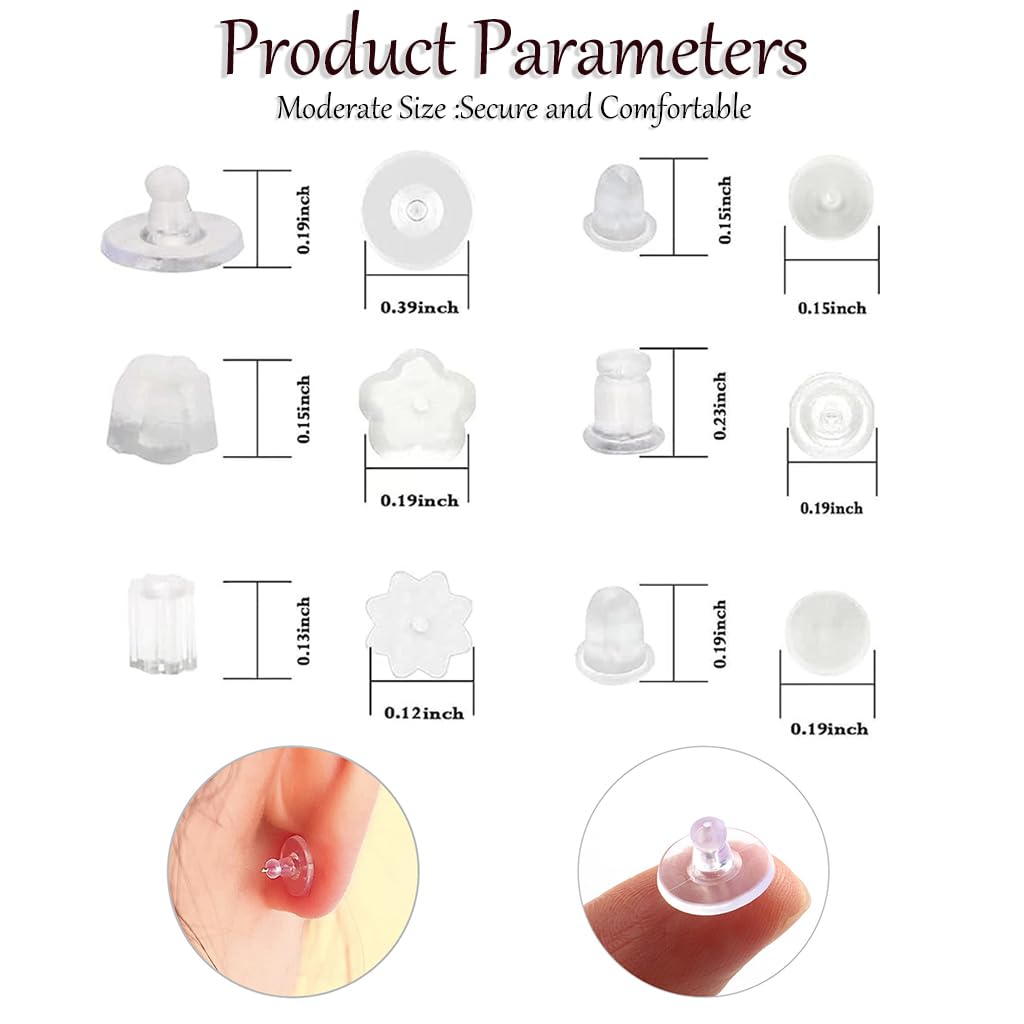 MAYCREATE 600Pcs Earring Backs for Ear Studs, 6 Styles Soft Clear Earring Clutch Stoppers, Hypoallergenic Locking Earring Accessories Replacement Kits for Hook Earrings