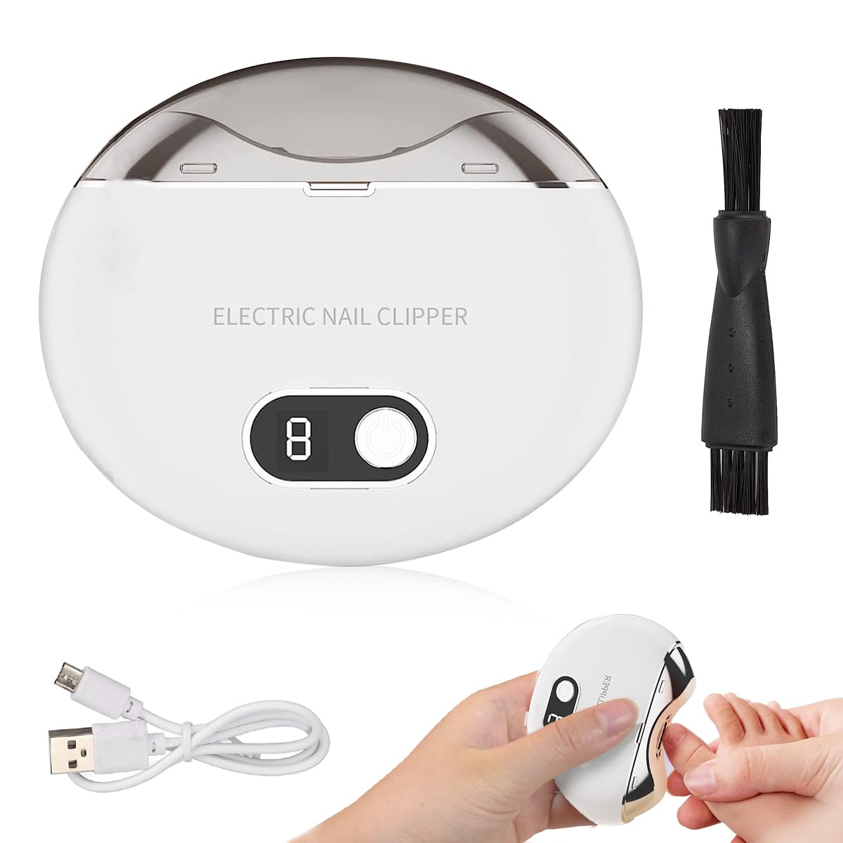 MAYCREATE Electric Nail Clipper with UV Light, USB Rechargeable Electric Nail Clipper with 3 Speeds Anti-splash Electric Nail Trimmer with Nail Dust Bin for Safe Electric Nail Clipper for Baby